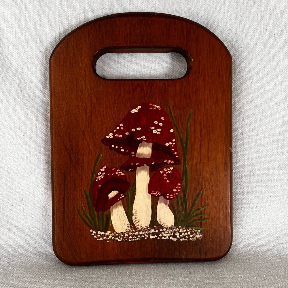 Vintage hand painted decorative mushroom cutting board